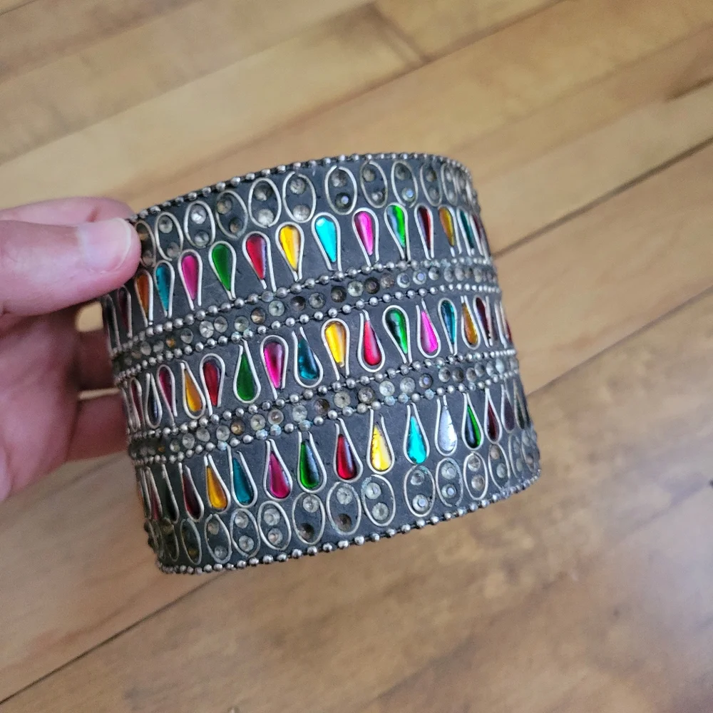 Vintage Indian Bejeweled Circular Box